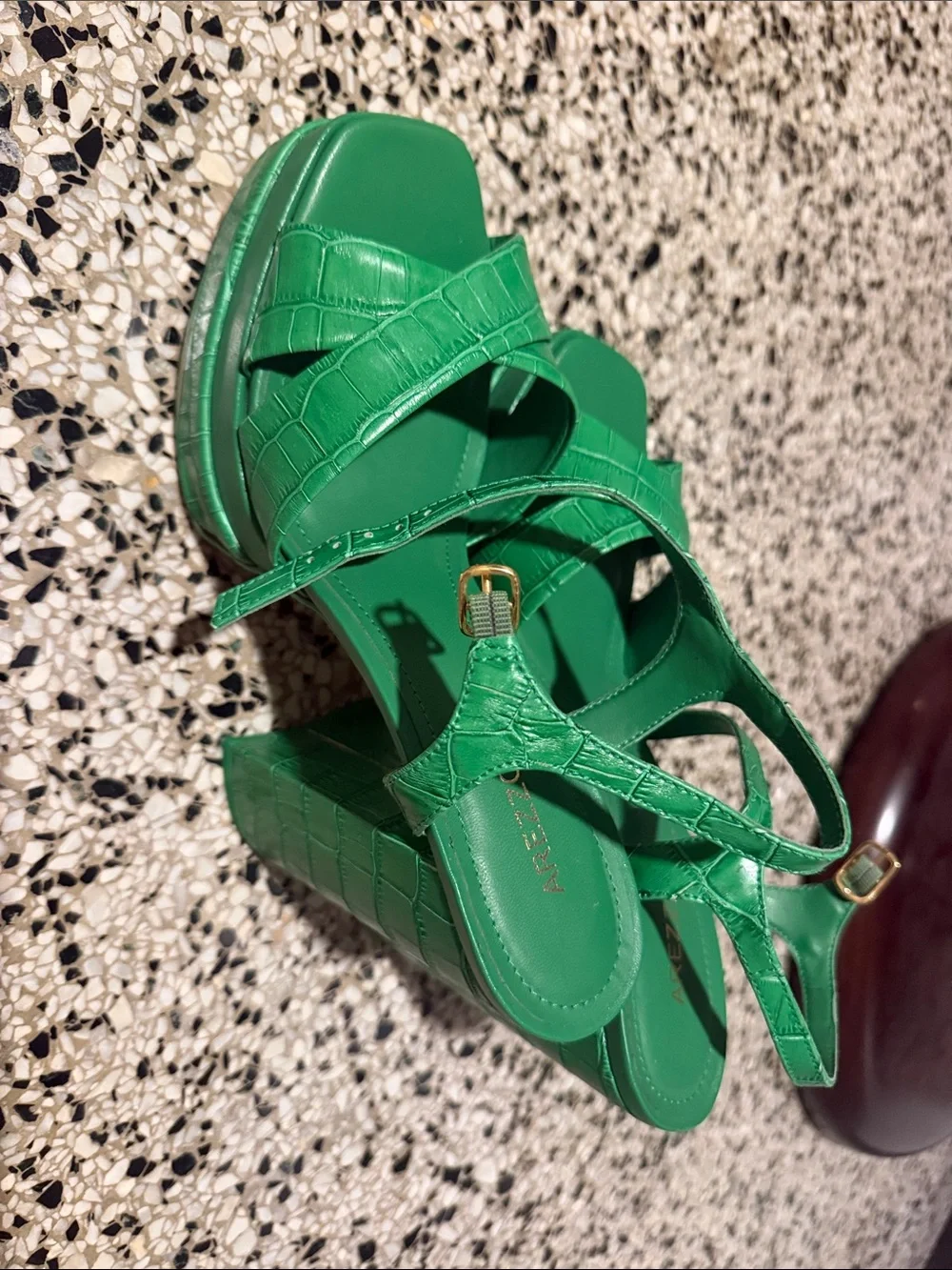 Green Croc-Embossed Platform Sandals with Buckle - Women